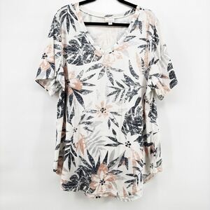 LuLaRoe Iris Tunic T Shirt Top V Neck XL Boyfriend Soft Stretch PalmFloral Beach